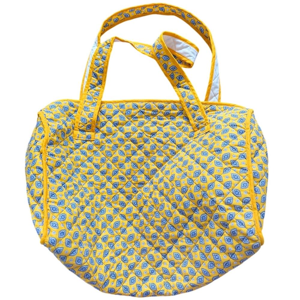 Yellow Blue Floral Paisley Block Print French Provincial Provence Tote 14.5x20